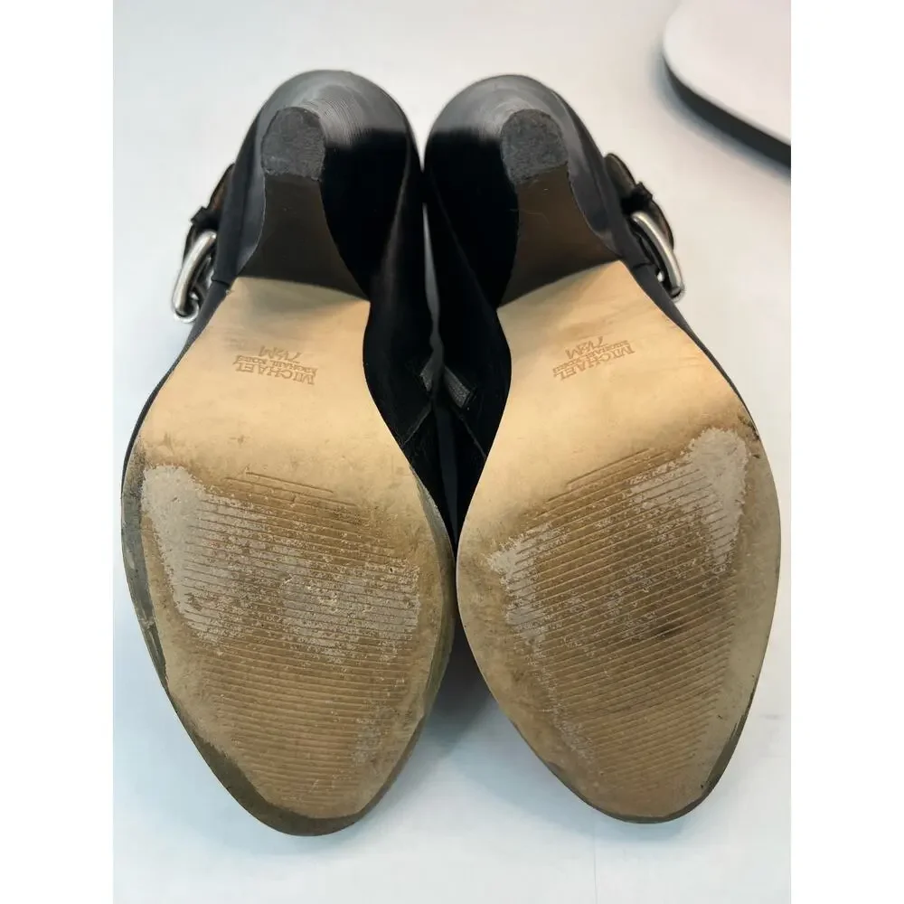 MICHAEL KORS WOMEN'S BLACK LEATHER SIDE‎ ZIP CONE HEEL ANKLE BOOTIES SIZE 7.5